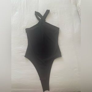 Black halter body suit